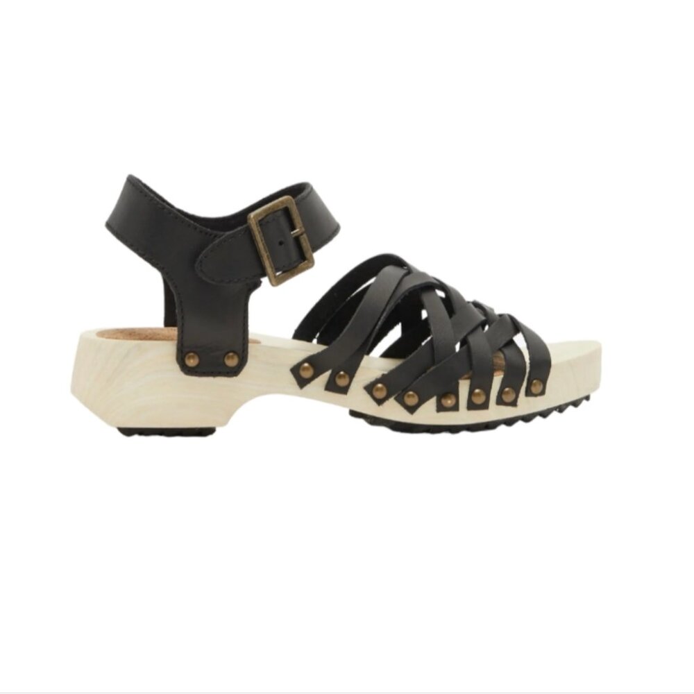 ANTHROPOLOGIE KELSI DAGGER Brooklyn Grain Ankle Strap Leather & Wooded Sandals